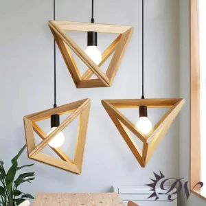 چراغ چوبی آویز هندسی