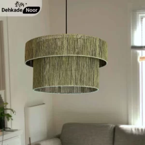 چراغ آویز بافت استوانه 2 طبقه پسته ای