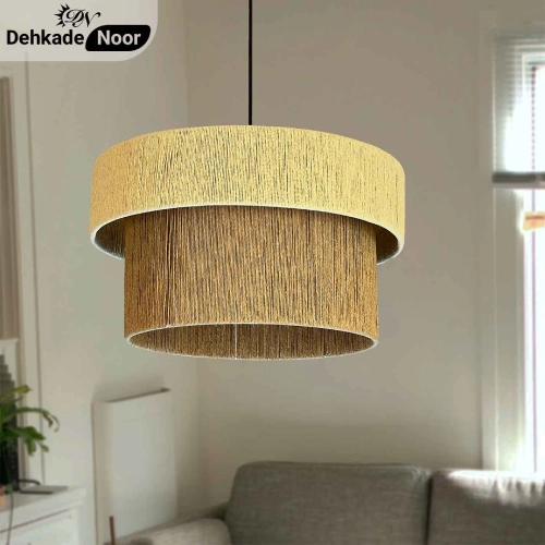 چراغ آویز بافت استوانه 2 طبقه ترکیبی نسکافه ای کرم