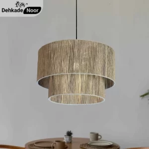 چراغ آویز بافت استوانه 2 طبقه جدید طوسی