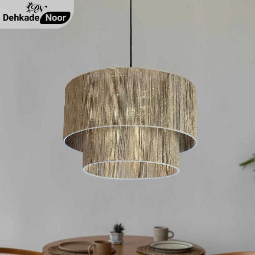 چراغ آویز بافت استوانه 2 طبقه جدید طوسی