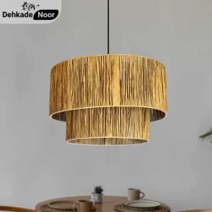 چراغ آویز بافت استوانه 2 طبقه جدید نسکافه ای طرح حصیر