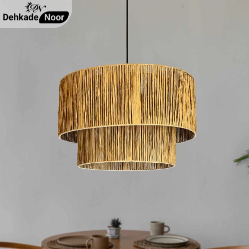 چراغ آویز بافت استوانه 2 طبقه جدید نسکافه ای طرح حصیر