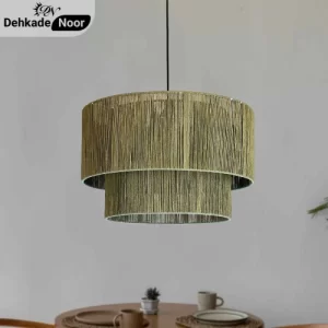 چراغ آویز بافت استوانه 2 طبقه جدید پسته ای