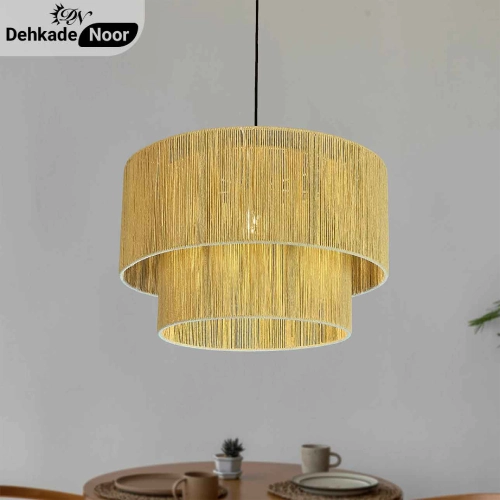 چراغ آویز بافت استوانه 2 طبقه جدید کرم