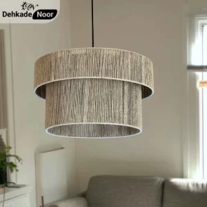 چراغ آویز بافت استوانه 2 طبقه طوسی