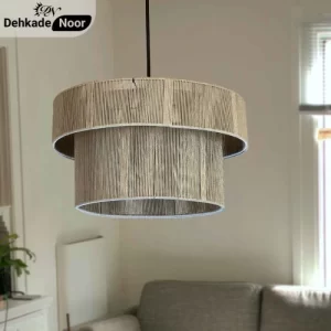 چراغ آویز بافت استوانه 2 طبقه طوسی قیطون