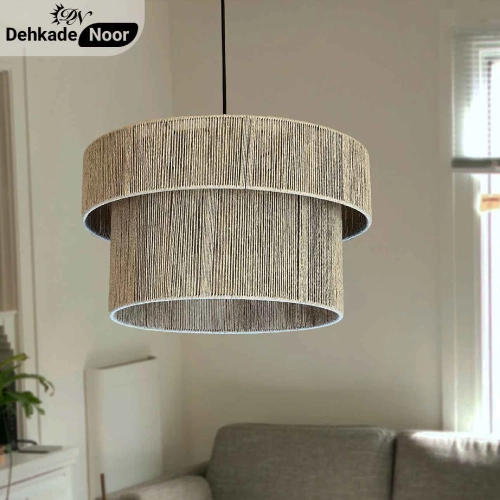 چراغ آویز بافت استوانه 2 طبقه طوسی