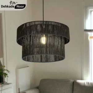 چراغ آویز بافت استوانه 2 طبقه مشکی