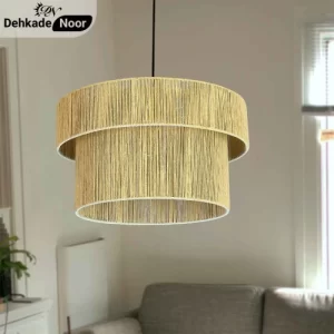 چراغ آویز بافت استوانه 2 طبقه کرم