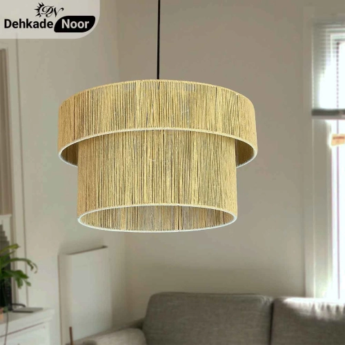 چراغ آویز بافت استوانه 2 طبقه کرم