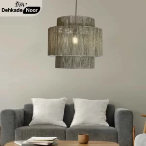 چراغ آویز بافت استوانه 3 طبقه طوسی