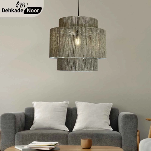 چراغ آویز بافت استوانه 3 طبقه طوسی