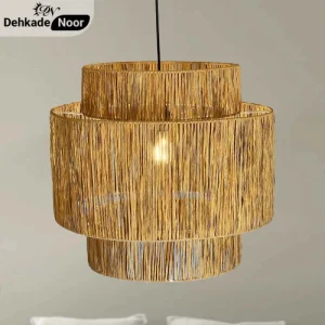 چراغ آویز بافت استوانه 3 طبقه نسکافه ای طرح حصیر