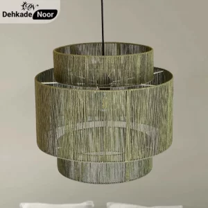 چراغ آویز بافت استوانه 3 طبقه پسته ای