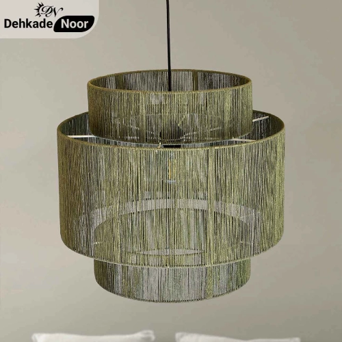 چراغ آویز بافت استوانه 3 طبقه پسته ای