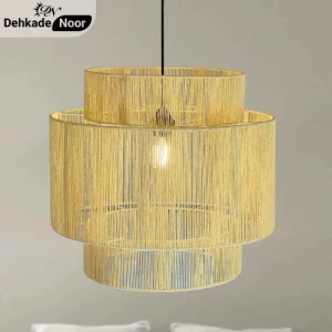چراغ آویز بافت استوانه 3 طبقه کرم