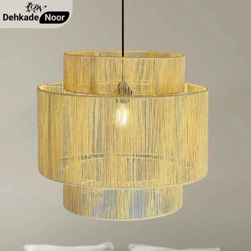 چراغ آویز بافت استوانه 3 طبقه کرم