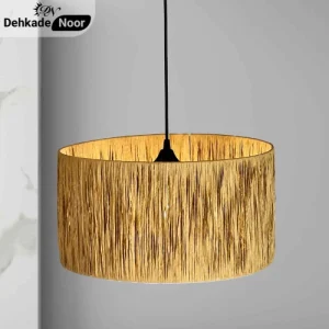 چراغ آویز بافت استوانه تک نسکافه ای طرح حصیر