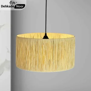 چراغ آویز بافت استوانه تک کرم طرح حصیر