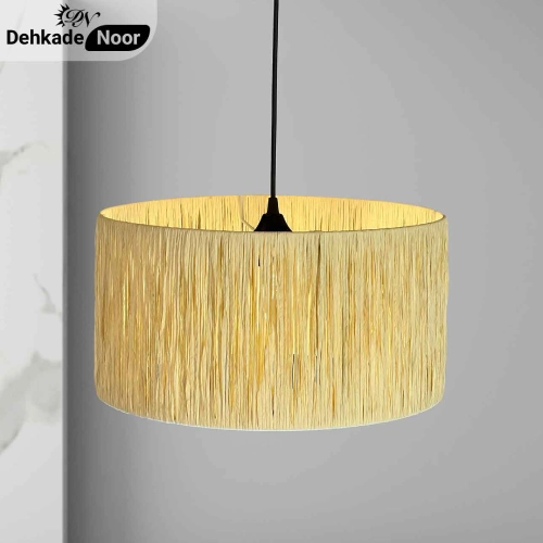 چراغ آویز بافت استوانه تک کرم طرح حصیر