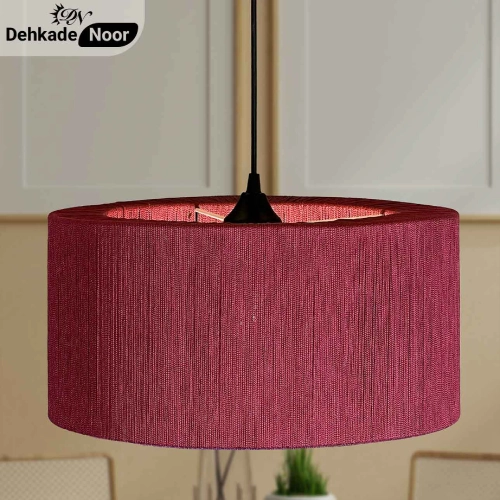 چراغ آویز بافت استوانه دوبل زرشکی قیطون