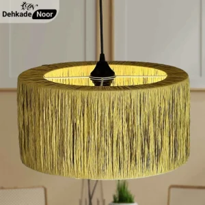 چراغ آویز بافت استوانه دوبل پسته ای