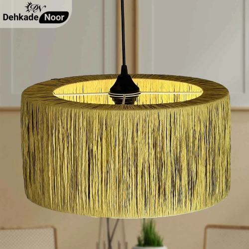 چراغ آویز بافت استوانه دوبل پسته ای