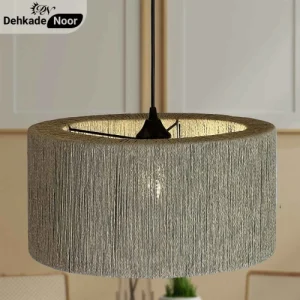 چراغ آویز بافت استوانه دوبل طوسی