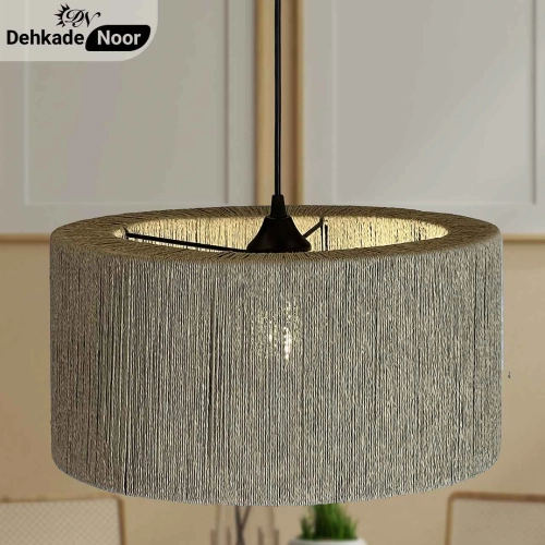 چراغ آویز بافت استوانه دوبل طوسی