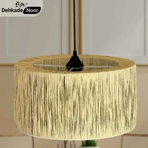 چراغ آویز بافت استوانه دوبل کرم طرح حصیر
